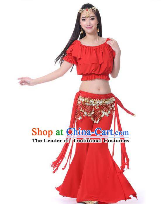 Indian Belly Dance Red Uniform India Raks Sharki Dress Oriental Dance Rosy Clothing for Women