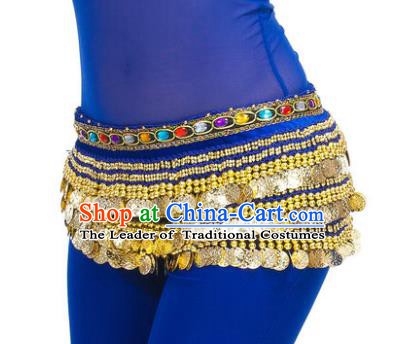Asian Indian Belly Dance Paillette Royalblue Waist Chain Tassel Waistband India Raks Sharki Belts for Women