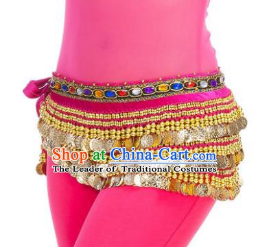 Asian Indian Belly Dance Paillette Rosy Waist Chain Tassel Waistband India Raks Sharki Belts for Women