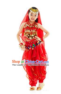 Indian Belly Dance Red Costume India Raks Sharki Dress Oriental Dance Clothing for Kids