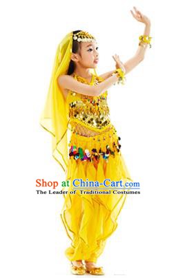 Indian Belly Dance Yellow Costume India Raks Sharki Dress Oriental Dance Clothing for Kids