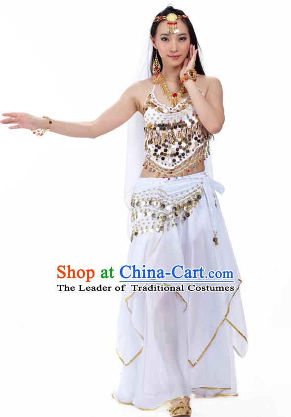 Asian Indian Belly Dance White Costume Stage Performance Outfits, India Raks Sharki Dress for Women
