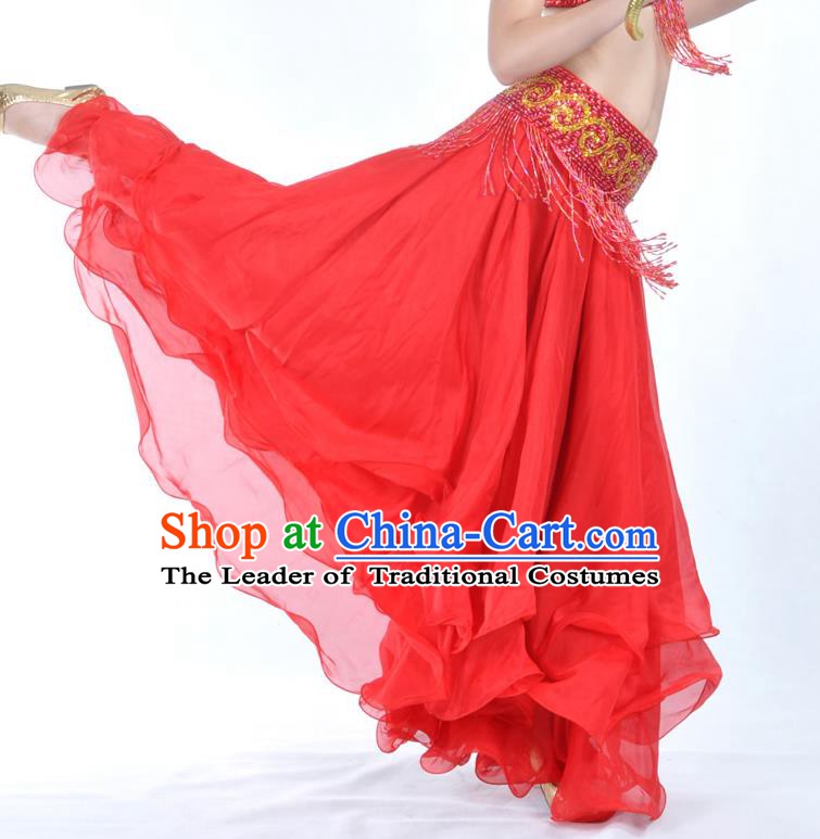 Asian Indian Belly Dance Costume Stage Performance Red Expansion Skirt, India Raks Sharki Dress for Women
