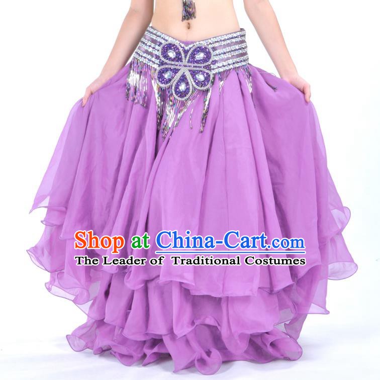 Asian Indian Belly Dance Costume Stage Performance Purple Expansion Skirt, India Raks Sharki Dress for Women