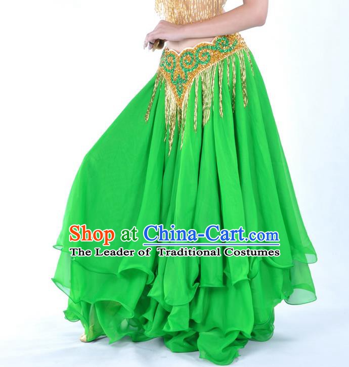 Asian Indian Belly Dance Costume Stage Performance Green Expansion Skirt, India Raks Sharki Dress for Women