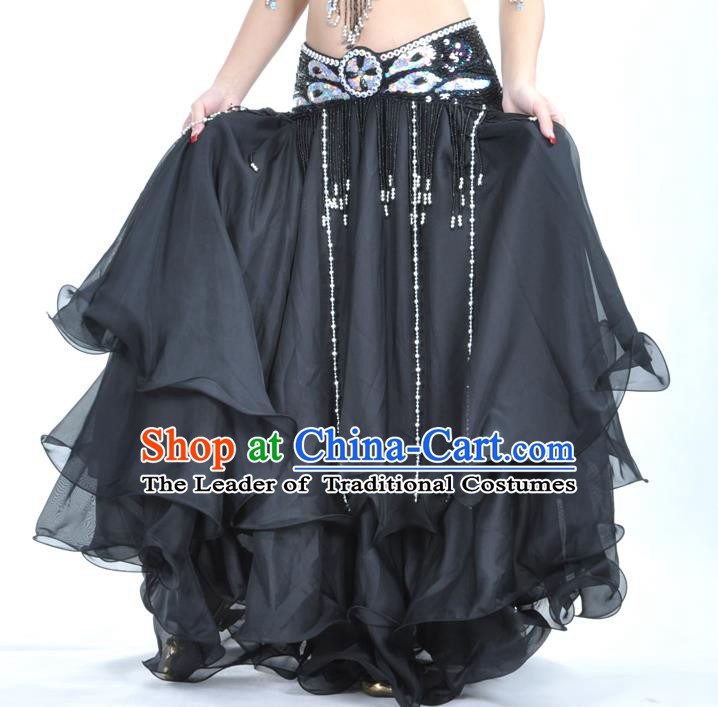 Asian Indian Belly Dance Costume Stage Performance Black Expansion Skirt, India Raks Sharki Dress for Women