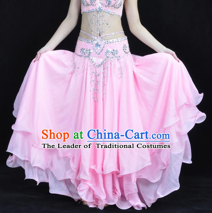 Asian Indian Belly Dance Costume Stage Performance Pink Expansion Skirt, India Raks Sharki Dress for Women