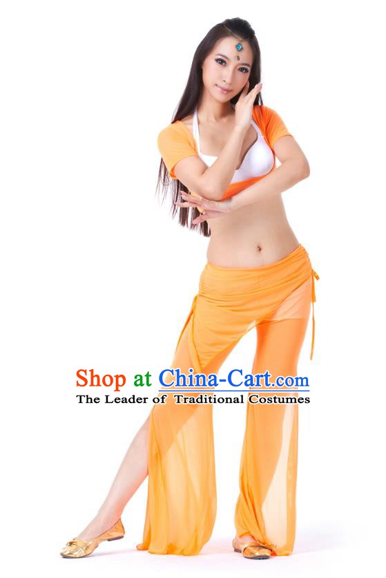 Asian Indian Belly Dance Orange Uniform India Raks Sharki Dress Oriental Dance Clothing for Women