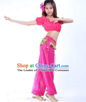 Asian Indian Belly Dance Costume Stage Performance Yoga Rosy Uniform, India Raks Sharki Dress for Women