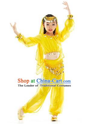 Asian Indian Belly Dance Uniform India Raks Sharki Dress Oriental Dance Yellow Clothing for Kids