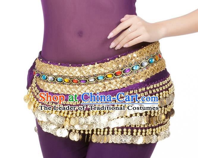 Asian Indian Belly Dance Diamante Waist Accessories Purple Waistband India Raks Sharki Belts for Women