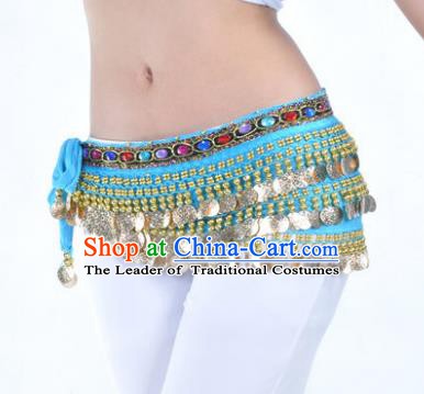 Asian Indian Traditional Belly Dance Blue Belts Waistband India Raks Sharki Waist Accessories for Women