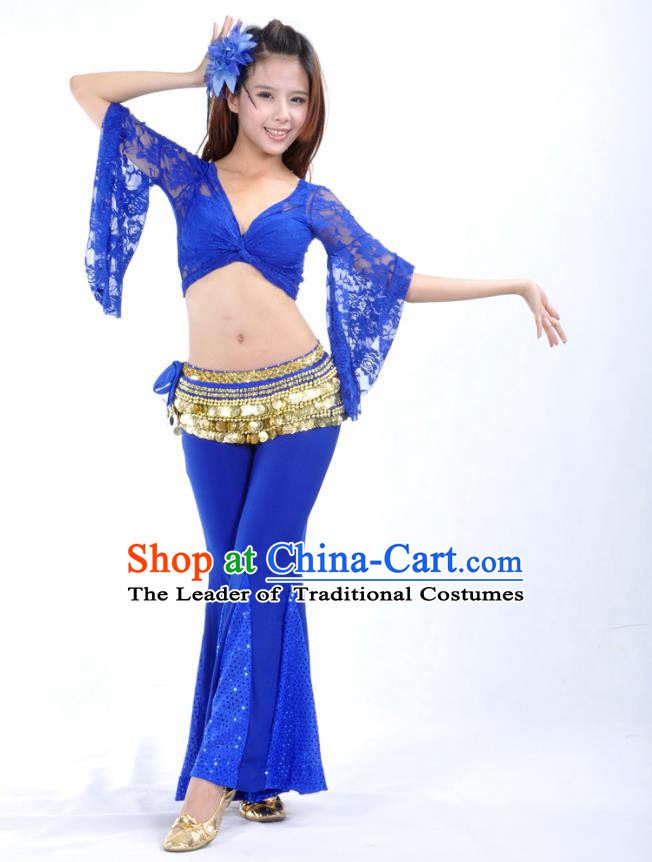 Indian Belly Dance Royalblue Lace Costume India Raks Sharki Suits Oriental Dance Clothing for Women