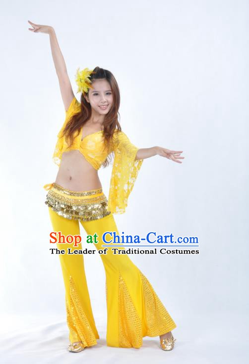 Indian Belly Dance Yellow Lace Costume India Raks Sharki Suits Oriental Dance Clothing for Women