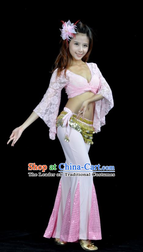 Indian Belly Dance Pink Lace Costume India Raks Sharki Suits Oriental Dance Clothing for Women