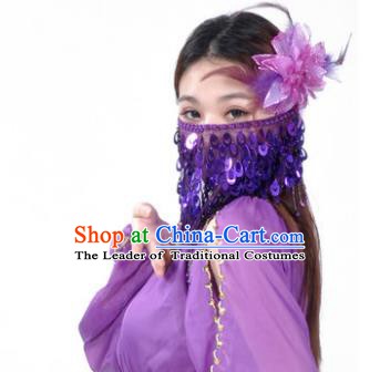 Indian Belly Dance Accessories Purple Paillette Yashmak India Traditional Dance Mask Veil for for Women