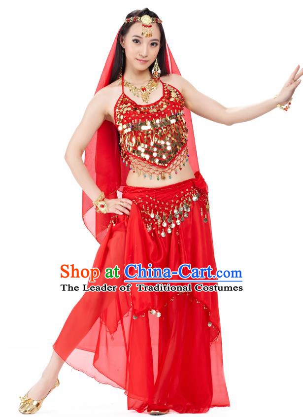 Top Indian Belly Dance Costume Oriental Dance Red Dress, India Raks Sharki Clothing for Women