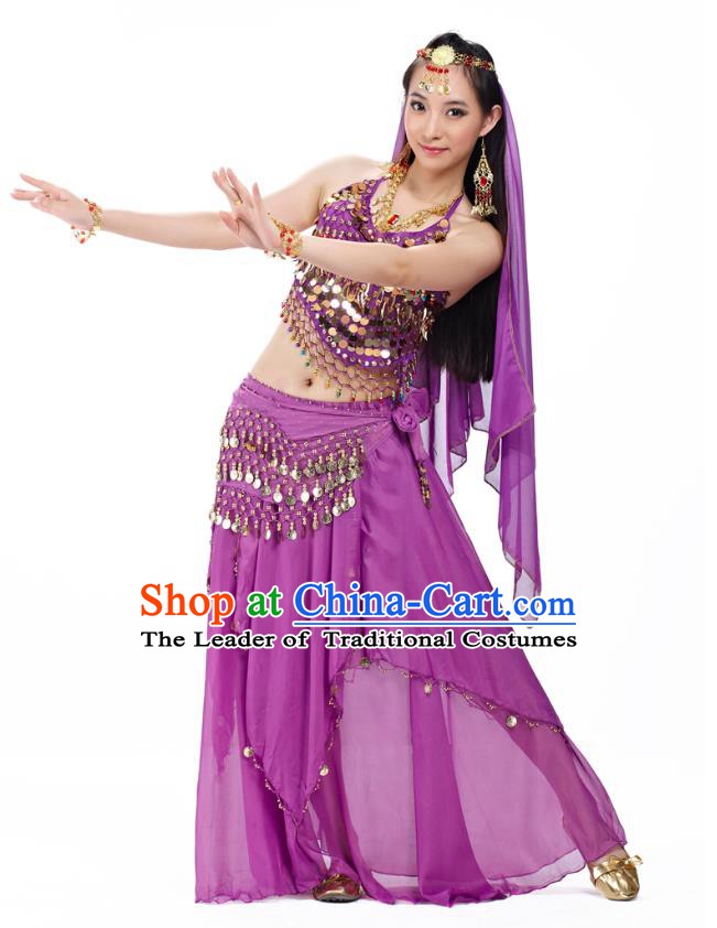 Top Indian Belly Dance Costume Oriental Dance Purple Dress, India Raks Sharki Clothing for Women