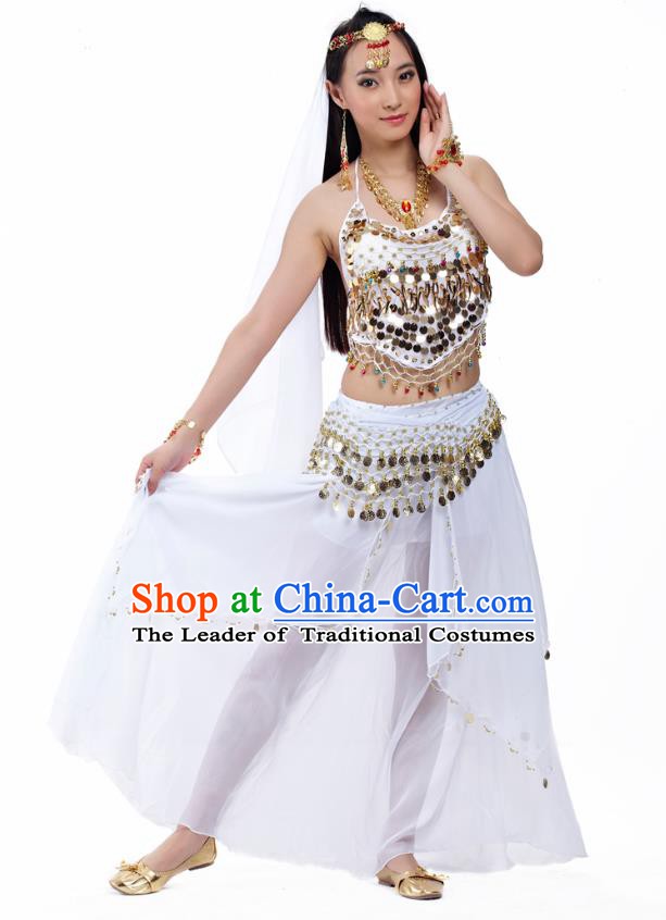 Top Indian Belly Dance Costume Oriental Dance White Dress, India Raks Sharki Clothing for Women