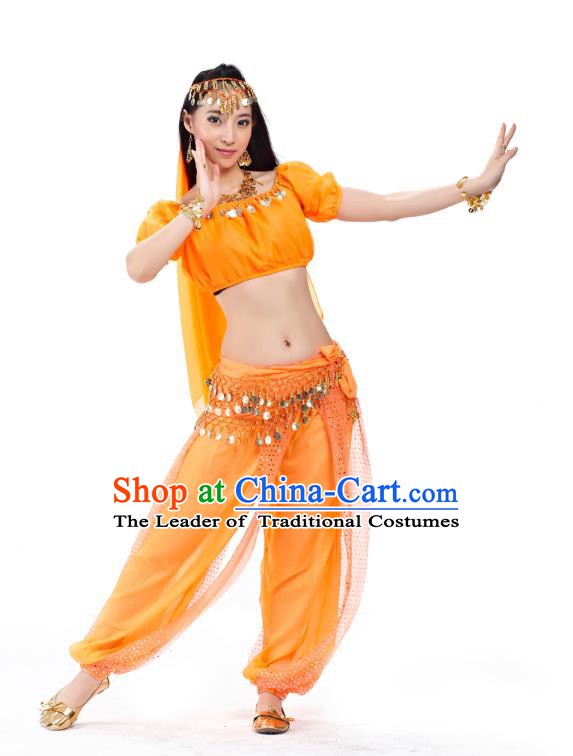 Top Indian Bollywood Belly Dance Costume Oriental Dance Orange Dress, India Raks Sharki Clothing for Women