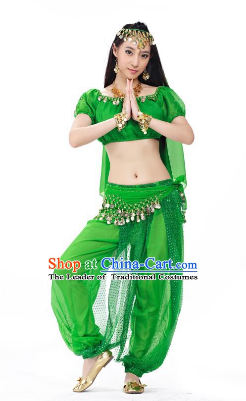 Top Indian Bollywood Belly Dance Costume Oriental Dance Green Dress, India Raks Sharki Clothing for Women