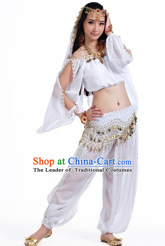 Top Indian Bollywood Belly Dance White Costume Oriental Dance Stage Performance Clothing for Women