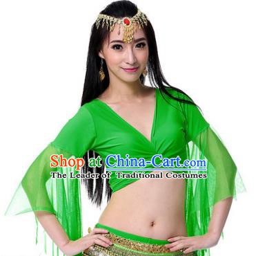 Indian Oriental Dance Belly Dance Costume Upper Outer Garment India Raks Sharki Green Blouse for Women