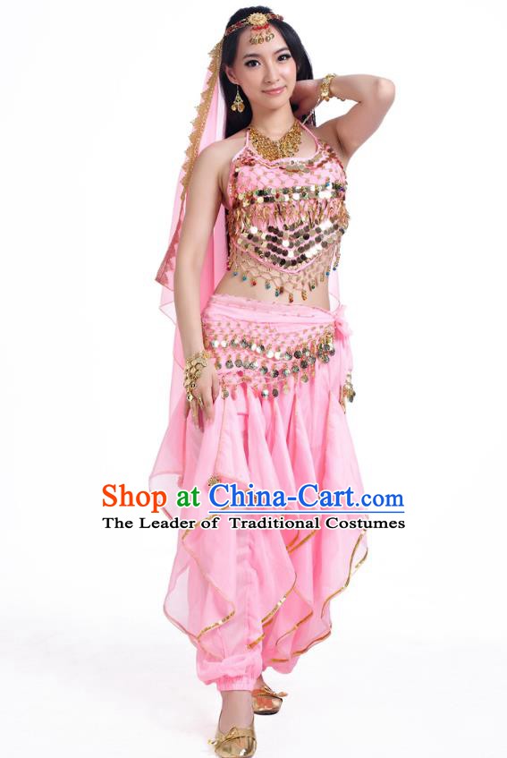 Indian Oriental Belly Dance Pink Costume, India Raks Sharki Bollywood Dance Clothing for Women