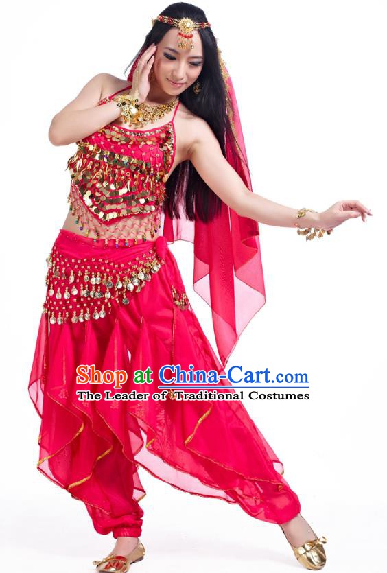 Indian Oriental Belly Dance Rosy Costume, India Raks Sharki Bollywood Dance Clothing for Women