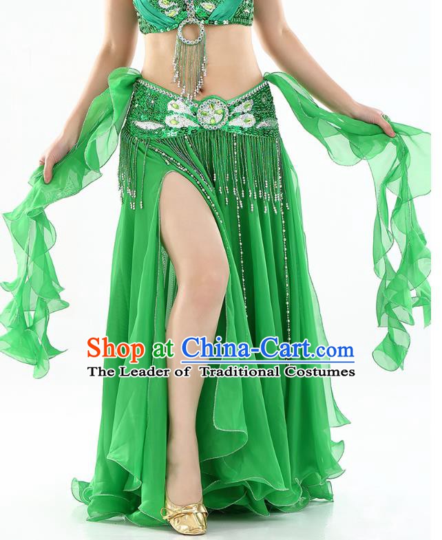 Top Indian Belly Dance Costume High Split Green Skirt Oriental Dance Stage Performance Clothing for Women
