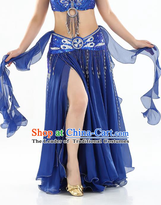 Top Indian Belly Dance Costume High Split Royalblue Skirt Oriental Dance Stage Performance Clothing for Women