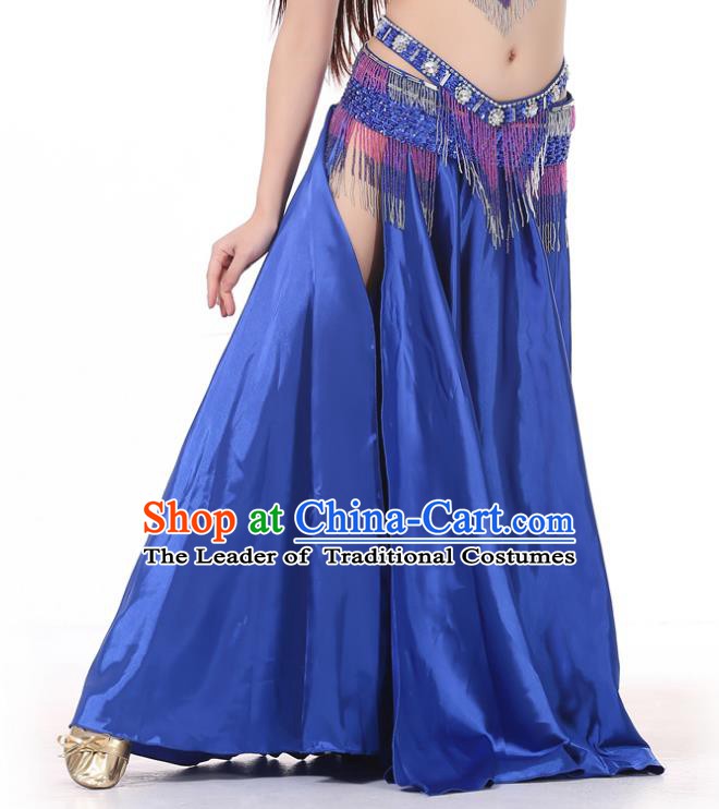 Indian Belly Dance Costume Bollywood Oriental Dance Royalblue Satin Skirt for Women