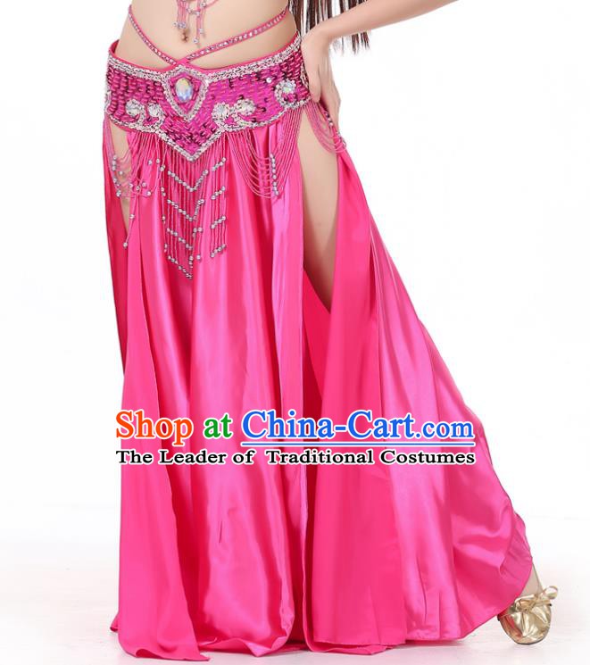 Indian Belly Dance Costume Bollywood Oriental Dance Rosy Satin Skirt for Women