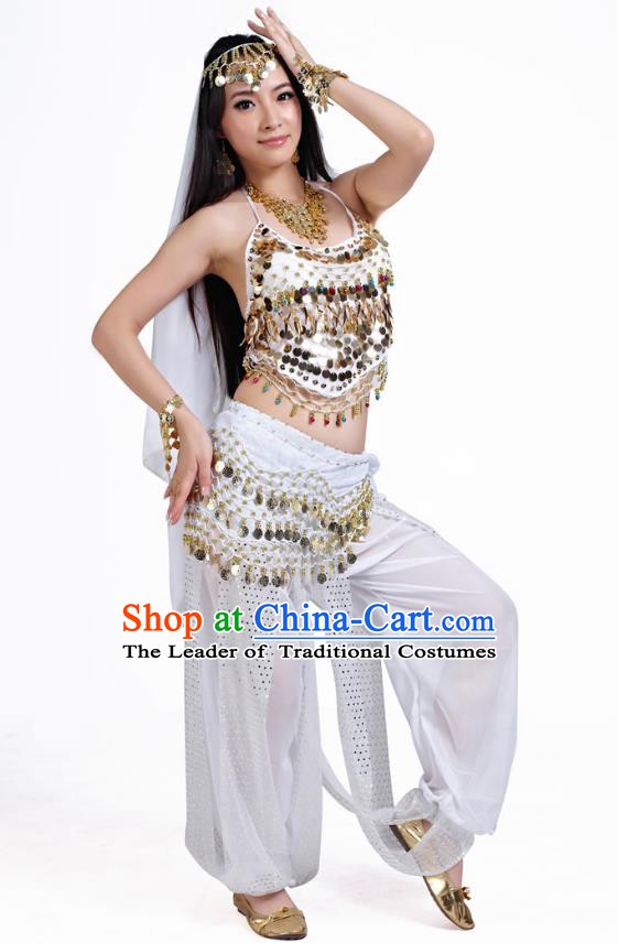 Indian Belly Dance Costume Bollywood Oriental Dance White Clothing for Women