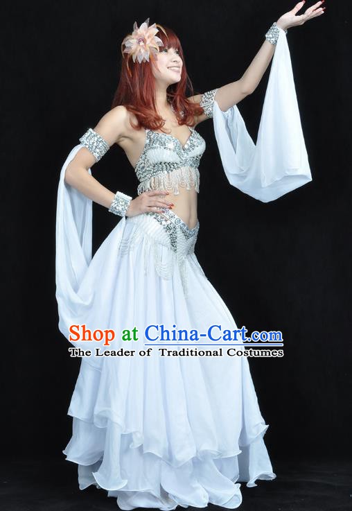 Indian Belly Dance White Dress Bollywood Oriental Dance Clothing for Women