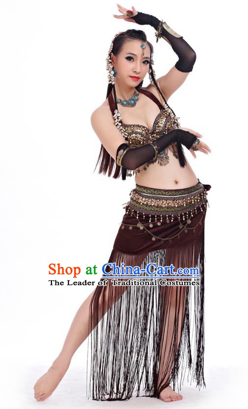 Asian Indian Belly Dance Primitive Tribe Dance Brown Costume India Bollywood Oriental Dance Clothing for Women