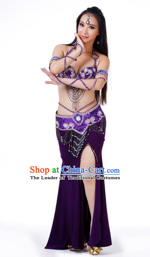 Indian Traditional Belly Dance Purple Dress Asian India Sexy Oriental Dance Costume for Women