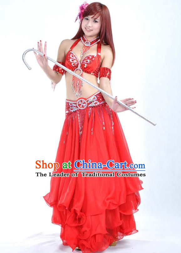 Indian Bollywood Belly Dance Red Dress Clothing Asian India Oriental Dance Costume for Women