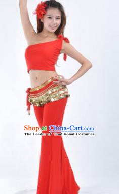 Asian Indian Belly Dance Costume India Oriental Dance Red Suits for Women
