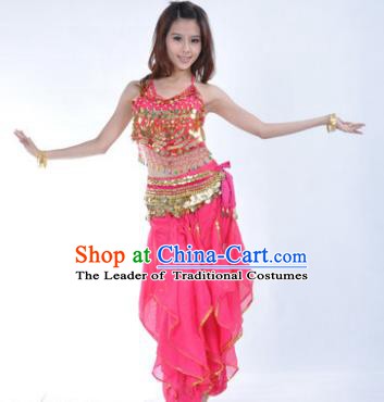 Indian Traditional Belly Dance Costume Asian India Oriental Dance Rosy Clothing for Women