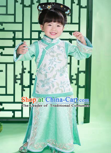 Traditional Chinese Qing Dynasty Princess Manchu Nobility Lady Costume for Kids