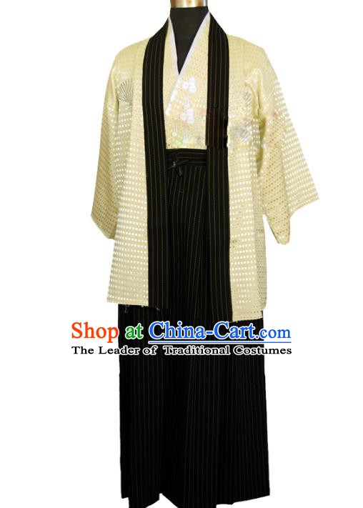 Asian Japanese Traditional Costumes Japan Kimono Yellow Yukata Clothing for Men