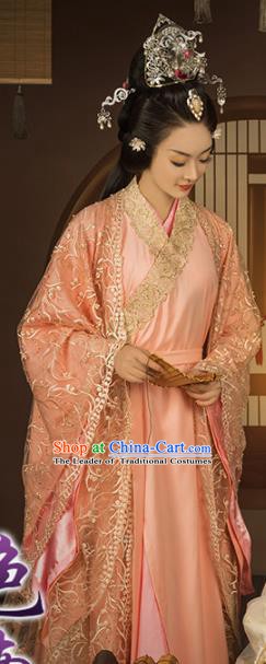 Chinese Traditional Han Dynasty Imperial Consort Clothing, China Ancient Palace Lady Costume and Headpiece Complete Set