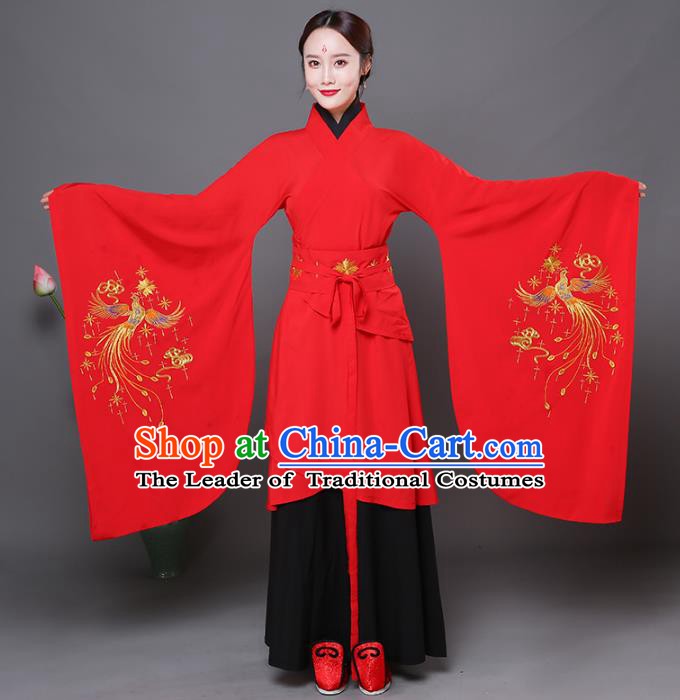 Traditional Chinese Ancient Princess Wedding Red Costume Han Dynasty Palace Lady Embroidered Clothing for Women
