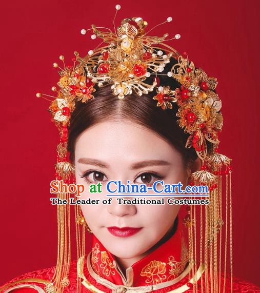 Chinese Handmade Classical Hair Accessories Ancient Xiuhe Suit Hair Clasp Tassel Hairpins for Women