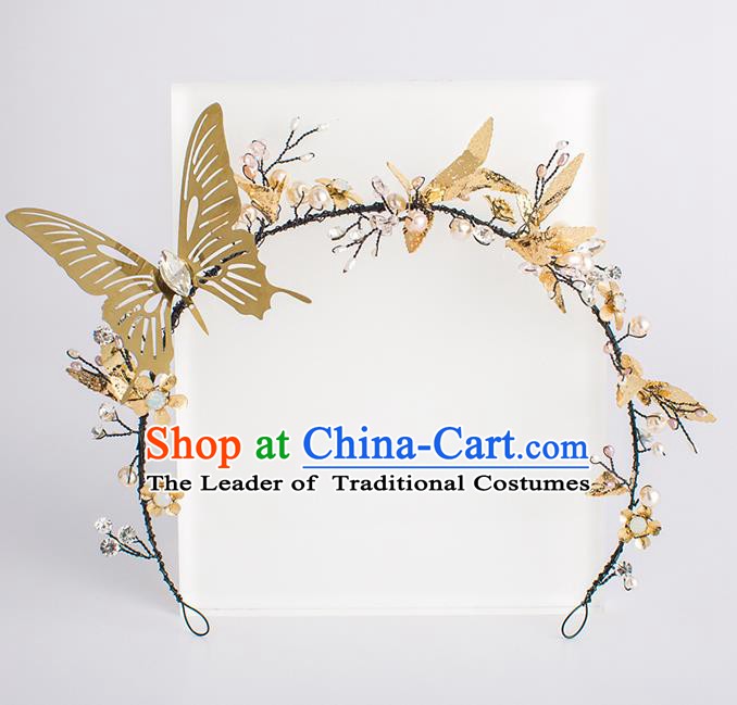 Handmade Classical Wedding Hair Accessories Bride Golden Butterfly Hair Clasp Headwear for Women