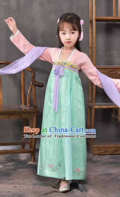 Traditional China Tang Dynasty Princess Costume, Chinese Ancient Palace Lady Hanfu Clothing for Kids