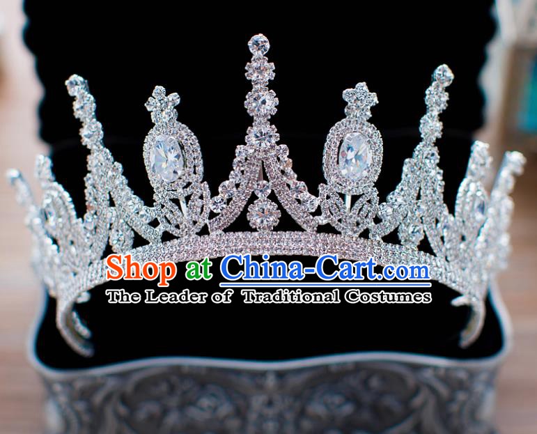 Handmade Classical Hair Accessories Baroque Bride Zircon Royal Crown Headwear for Women