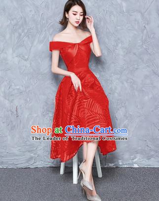 Top Grade Modern Dance Chorus Costume Red Full Dress Compere Bubble Dress for Women