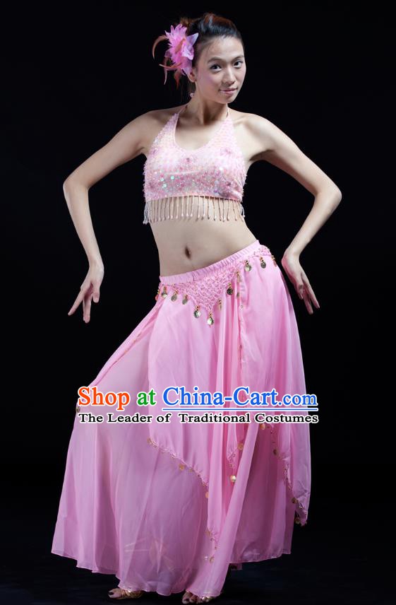 Indian Bollywood Belly Dance Pink Tassel Dress Clothing Asian India Oriental Dance Costume for Women